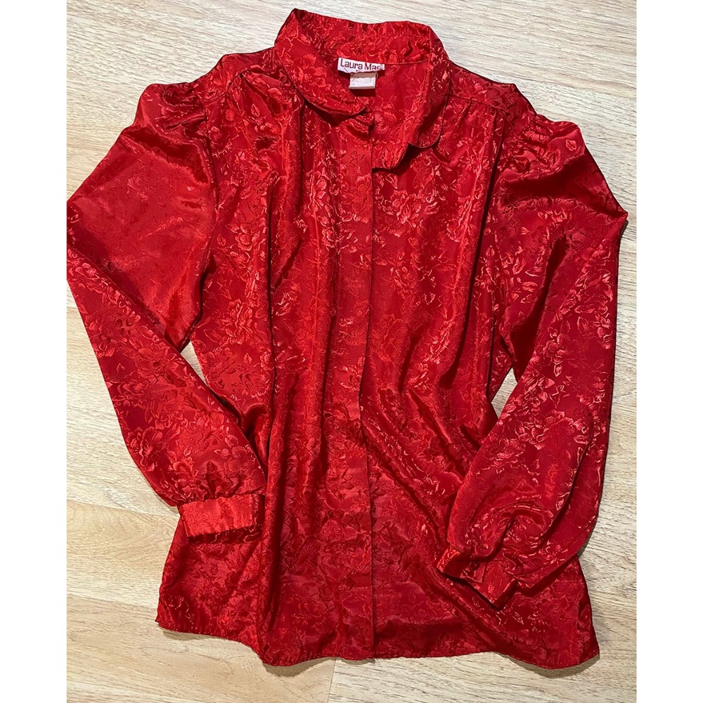 Vintage Satin Brocade Button down elegant blouse - Picture 4 of 7
